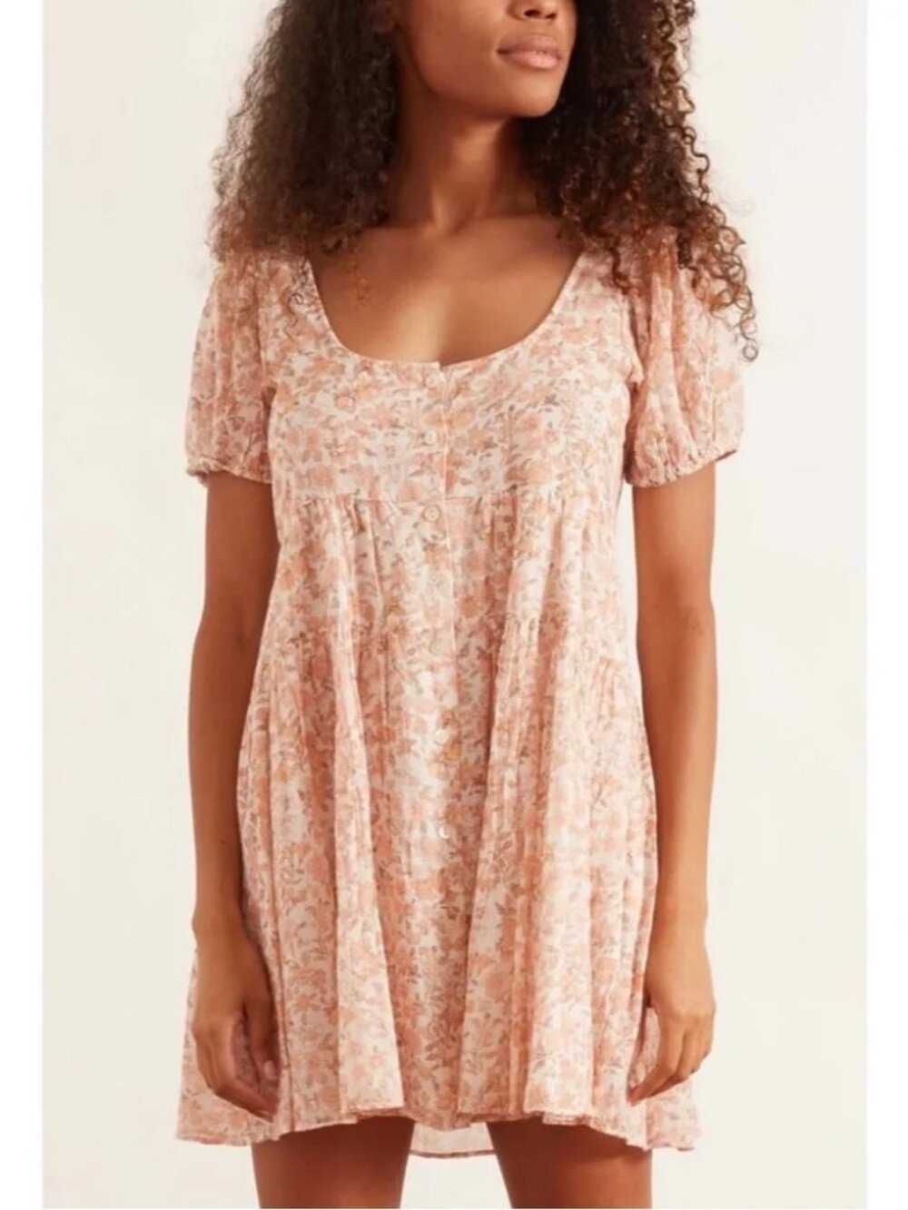 Womens LoveShackFancy Runa Vanilla Peach (Item-23) Floral Babydoll Mini Dress XS